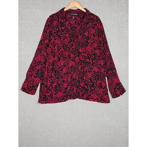 Love & Legend Women's Red Black Heart Print Roll Tab Button Up Shirt 3X